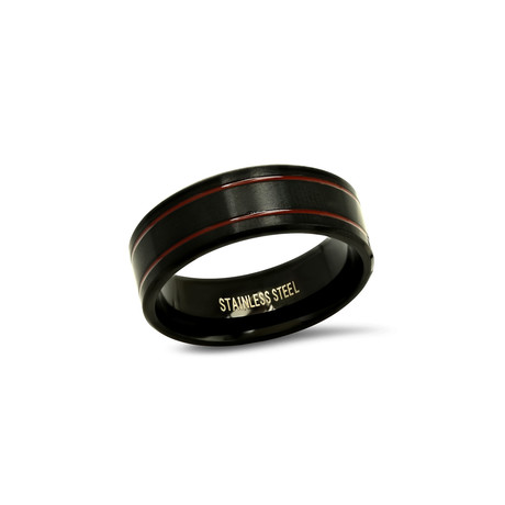 Stainless Steel Ring // Black + Red (Size 9)