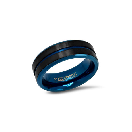 Stainless Steel Band Ring // Black + Blue (Size 9)