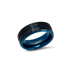 Stainless Steel Band Ring // Black + Blue (Size 9)