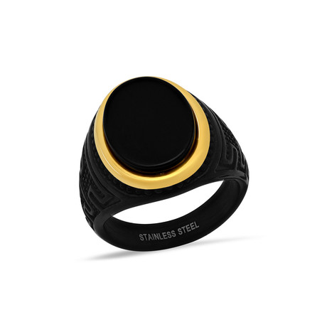 Oval Simulated Onyx Ring // Black + Gold Plated (Size 9)