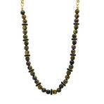 Tiger Eye + Rubber + Steel Chain Necklace // Black + Gold Plated