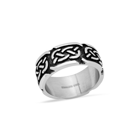 Chain Accent Band Ring // Silver + Black (Size 9)