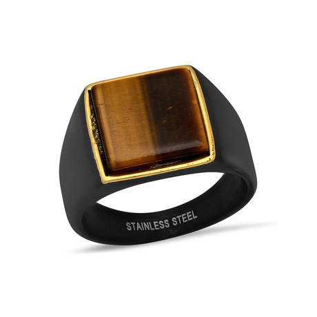 Tiger Eye Square Ring // Black + Gold Plated (Size 9)