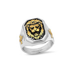 Lion Square Signet Ring // Silver + Gold (Size 9)