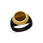 Tiger Eye + Greek Accent Ring // Black + Gold Plated (Size 9)