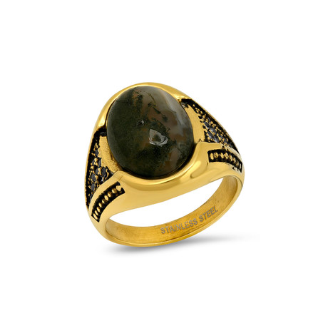 Agate + Simulated Diamonds Ring // Gold Plated (Size 9)