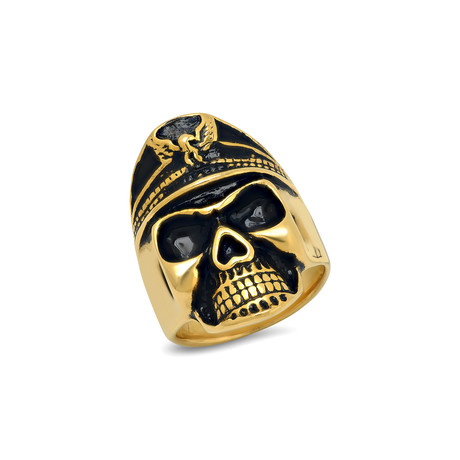 Skull Ring // Black + 18K Gold Plated (Size 9)