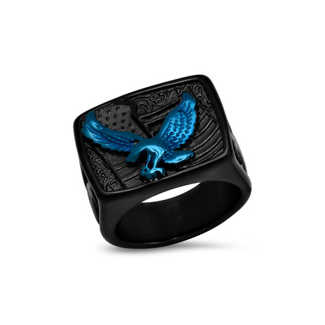 Eagle Accented Ring // Black + Blue (Size 9)