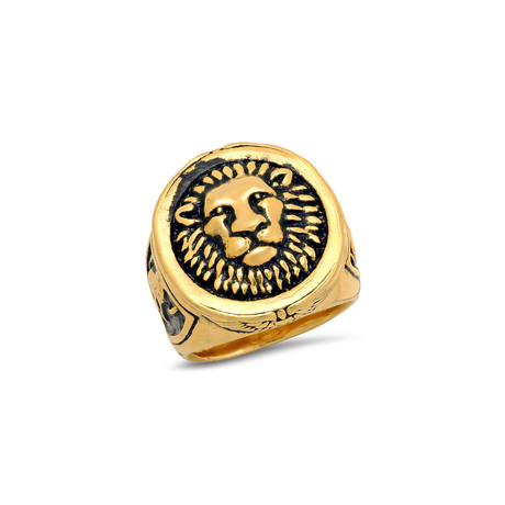 Anthony Jacobs // Lion Head Mount Ring // Gold Plated (Size 9)