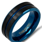 Stainless Steel Band Ring // Black + Blue (Size 9)