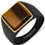 Tiger Eye Square Ring // Black + Gold Plated (Size 9)