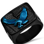 Eagle Accented Ring // Black + Blue (Size 9)