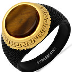 Tiger Eye + Greek Accent Ring // Black + Gold Plated (Size 9)