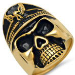 Skull Ring // Black + 18K Gold Plated (Size 9)