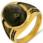 Agate + Simulated Diamonds Ring // Gold Plated (Size 9)