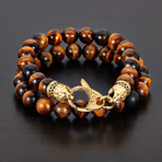 Stainless Steel + Polished Tiger Eye Natural Stone Bracelet Set // Red + Gray (Brown + Gold)
