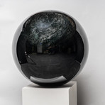 Massive Polished Black Silver Sheen Obsidian Sphere + Wooden Base // 200 lb Sphere