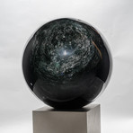 Massive Polished Black Silver Sheen Obsidian Sphere + Wooden Base // 200 lb Sphere