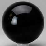 Polished Black Obsidian Sphere + Acrylic Display Stand