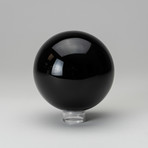 Polished Black Obsidian Sphere + Acrylic Display Stand