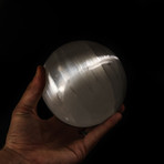 Polished Cats Eye Selenite Sphere + Acrylic Display Stand