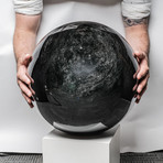 Massive Polished Black Silver Sheen Obsidian Sphere + Wooden Base // 200 lb Sphere