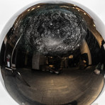 Massive Polished Black Silver Sheen Obsidian Sphere + Wooden Base // 200 lb Sphere