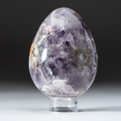 Polished Chevron Amethyst Egg + Acrylic Display Stand V2