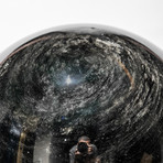 Massive Polished Black Silver Sheen Obsidian Sphere + Wooden Base // 200 lb Sphere