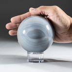 Polished Blue Agate Sphere + Acrylic Display Stand V2