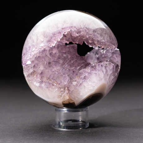 Polished Amethyst Geode Sphere + Acrylic Display Stand V4