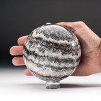 Polished Banded Chevron Onyx Sphere + Acrylic Display Stand