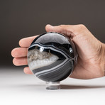 Polished Black Agate Sphere + Acrylic Display Stand