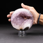 Polished Amethyst Geode Sphere + Acrylic Display Stand V4