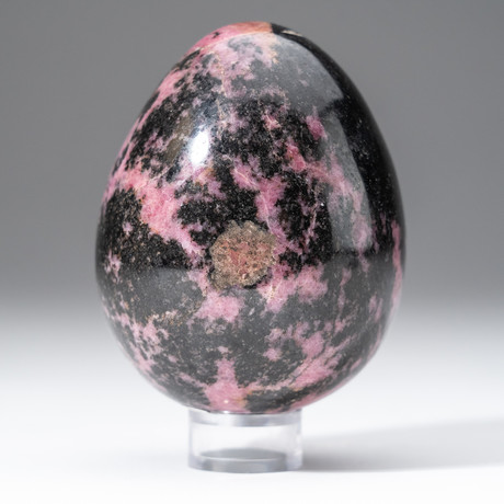 Polished Rhodonite Egg + Acrylic Display Stand