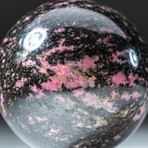 Polished Rhodonite Sphere + Acrylic Display Stand V1