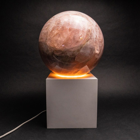 Polished Rose Quartz Sphere + Illuminated Wooden Base // 112 lb Sphere