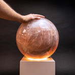 Polished Rose Quartz Sphere + Illuminated Wooden Base // 112 lb Sphere