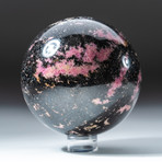 Polished Rhodonite Sphere + Acrylic Display Stand V3