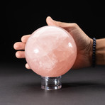 Polished Rose Quartz Sphere + Acrylic Display Stand V1