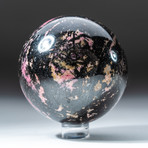 Polished Rhodonite Sphere + Acrylic Display Stand V3