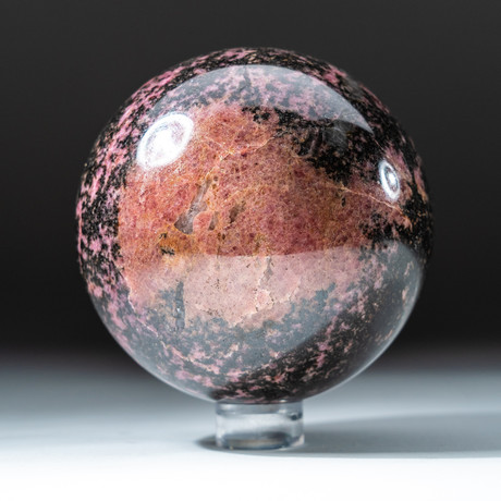 Polished Rhodonite Sphere + Acrylic Display Stand V2