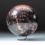 Polished Rhodonite Sphere + Acrylic Display Stand V2