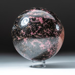 Polished Rhodonite Sphere + Acrylic Display Stand V2