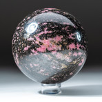 Polished Rhodonite Sphere + Acrylic Display Stand V1