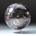 Polished Rhodonite Sphere + Acrylic Display Stand V1