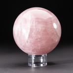 Polished Rose Quartz Sphere + Acrylic Display Stand V3