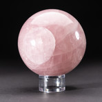 Polished Rose Quartz Sphere + Acrylic Display Stand V3