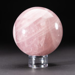 Polished Rose Quartz Sphere + Acrylic Display Stand V3