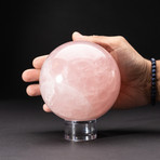 Polished Rose Quartz Sphere + Acrylic Display Stand V4